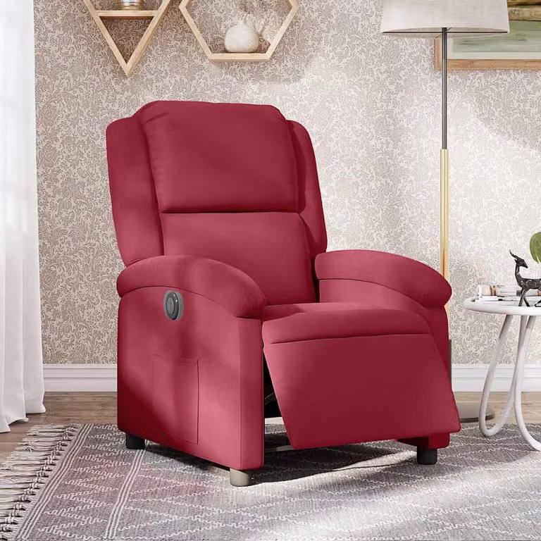 vidaXL Poltrona Elettrica Reclinabile in Velluto Rosso con Braccioli e Funzione Auto-Return