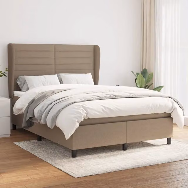 Letto Ibrido vidaXL con Giroletto a Molle e Materasso in Tessuto Beige e Bianco L/P/H: 193 x 147 x 128 cm