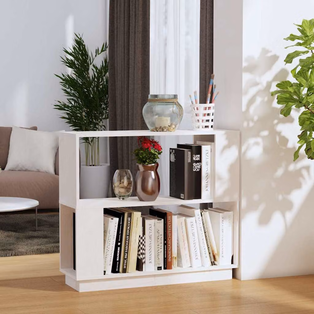 Libreria divisorio vidaXL in legno massello di pino bianco stile rustico L 80 cm, P 25 cm, H 70 cm