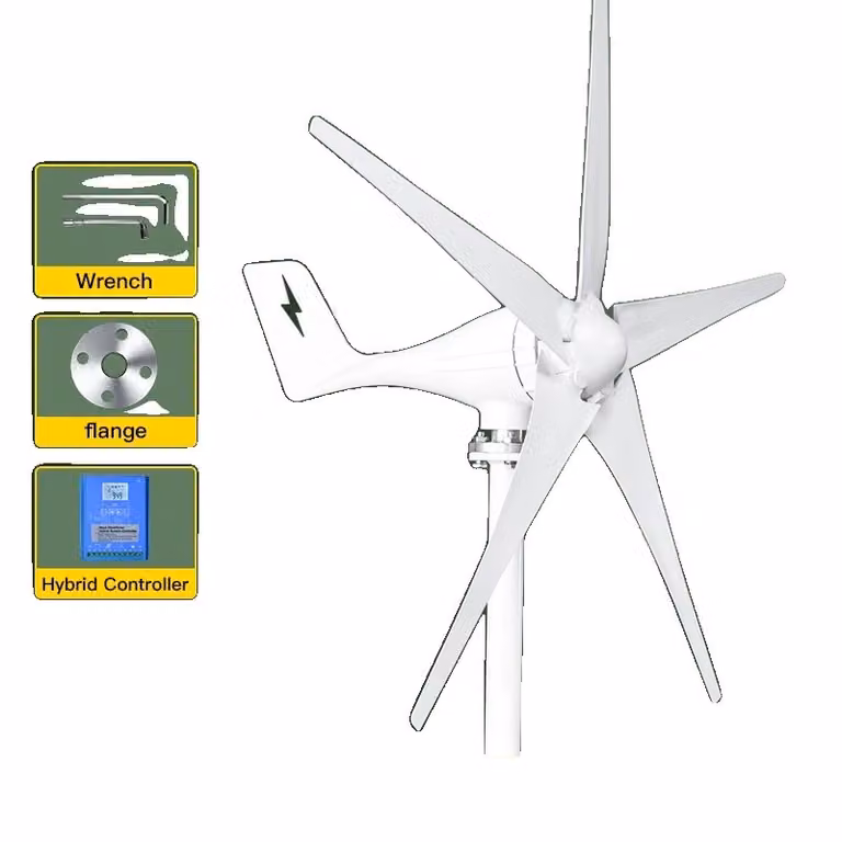 3000W Piccolo generatore eolico, 5 pale, energia eolica 12V/24V/48V, 12VOggetti Controllore ibrido
