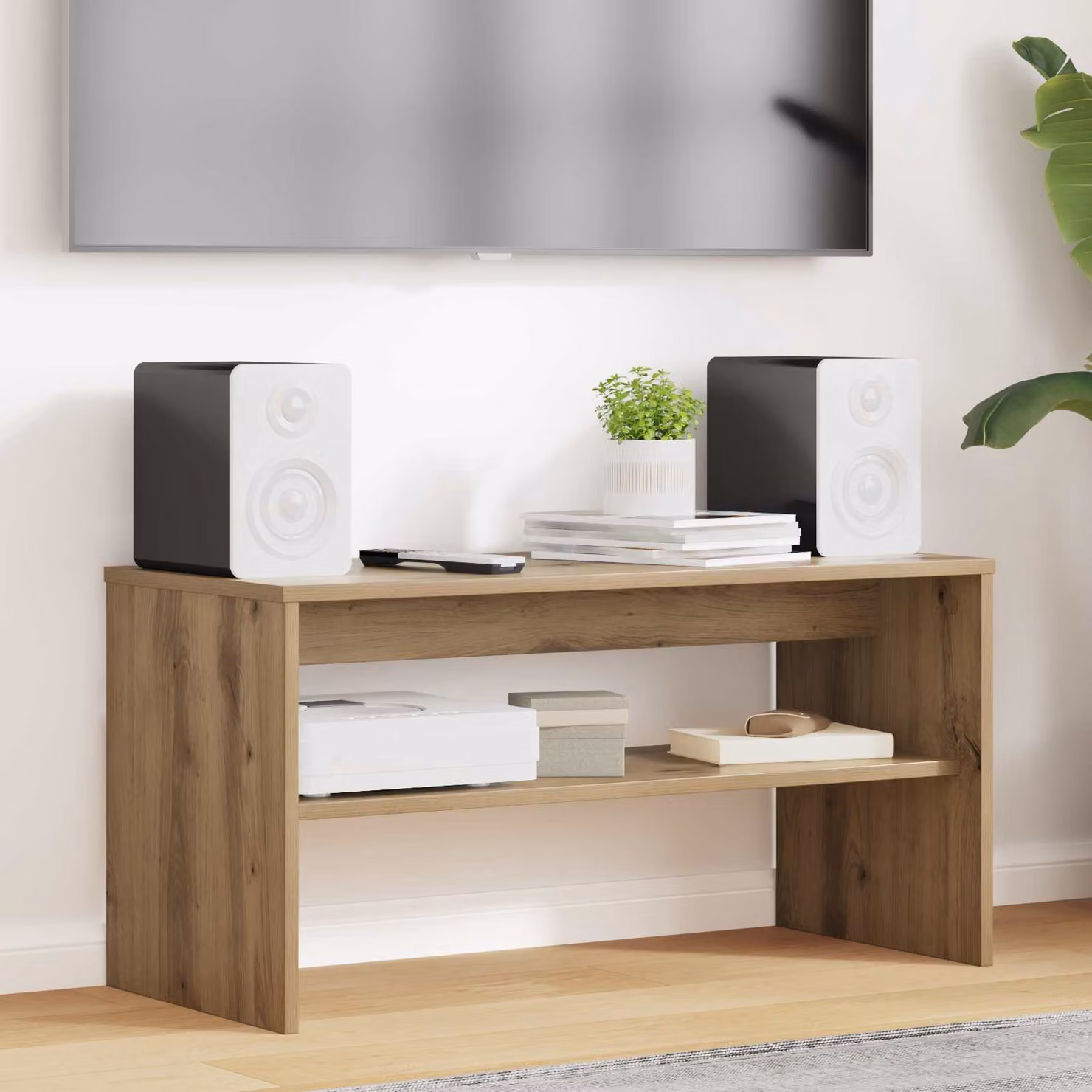 Mobile TV vidaXL in legno Rovere artigianale marrone con ruote L: 80 cm, P: 35 cm, H: 40 cm