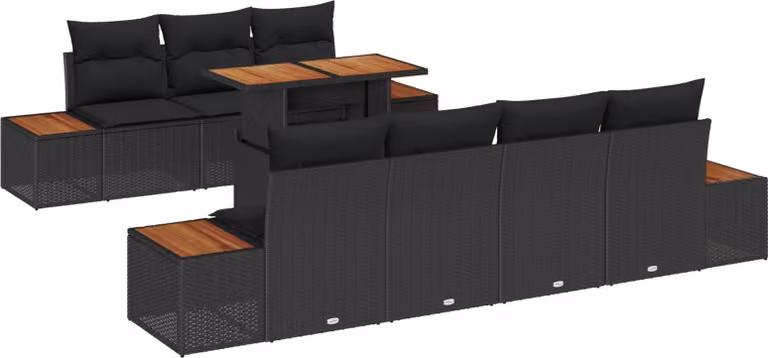Set Divano da Giardino con archiviazione 8 pcs Nero Poly Rattan