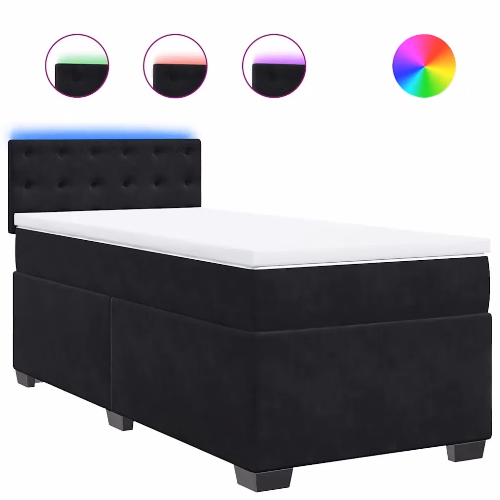 Letto a molle singolo vidaXL in velluto nero con materasso, dotato di illuminazione sottostante e porta USB, L/P: 90 x 190 cm – 3
