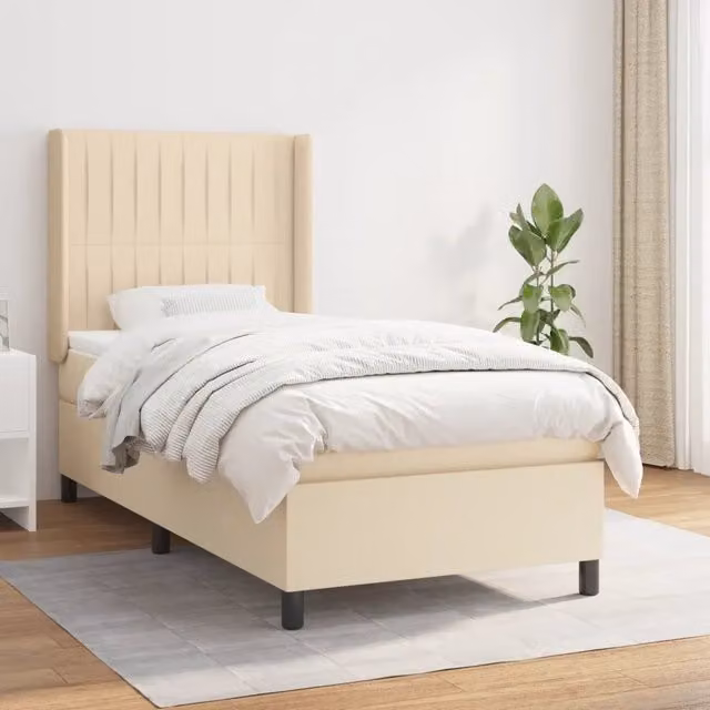 Letto Ibrido vidaXL con Giroletto a Molle e Materasso in Tessuto Beige e Bianco L/P/H: 90 x 190 cm