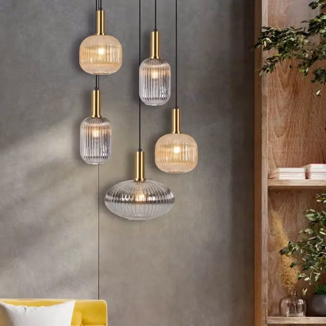 LÚZETE - LAMPADA DA SOFFITTO 5 LUCI COMBINATE PARALUMI AMBRA/FUMÉ Ø70 E27 SHELBY