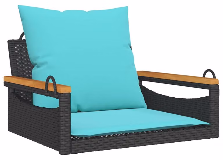 Panchina a Dondolo con Cuscini Nera 63x62x40 cm in Polyrattan
