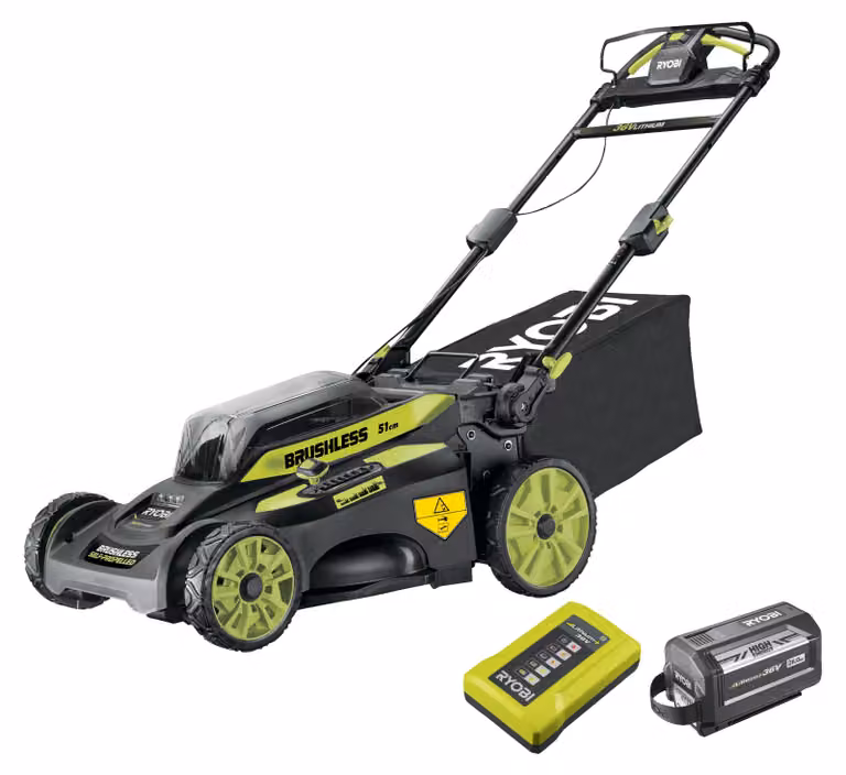 Ryobi RY36LMX51A-160 Batteria per tosaerba senza spazzole, 36 V, 51 cm, 40-100 mm, Kit 6,0 Ah