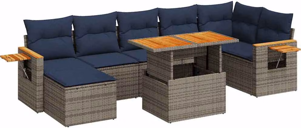 Set Divani Giardino 8 pz con Cuscini Marrone Polyrattan Acacia