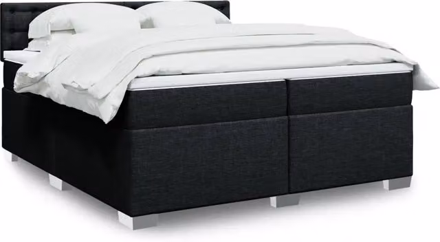 Letto Ibrido vidaXL con Giroletto a Molle e Materasso in Tessuto Nero e Bianco L/P: 200 x 200 cm