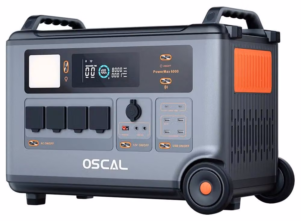 Centralina portatile - PowerMax6000 - 3600 Wh - Batteria LiFePO4 - Doppia tensione 120/240 V - 14 prese - Display - Spina di tipo EU
