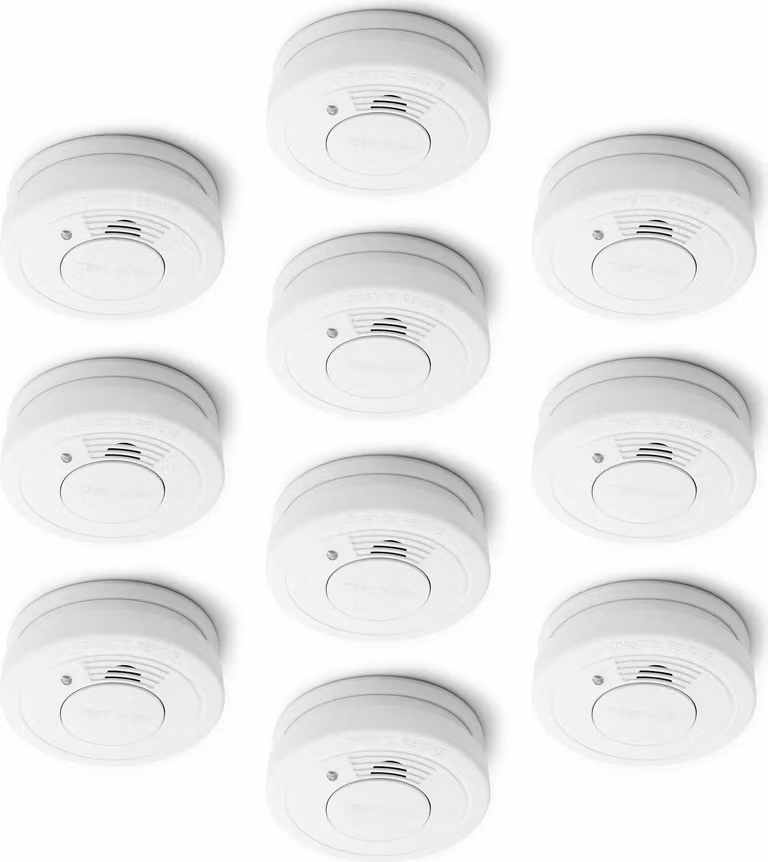 Set di rivelatori di fumo Wiltec 10x con batteria da 3 V installata permanentemente, 10 anni senza manutenzione, rivelatore di incendio con funzione HUSH, affidabile rivelatore di incendio da 85 dB, efficace protezione antincendio