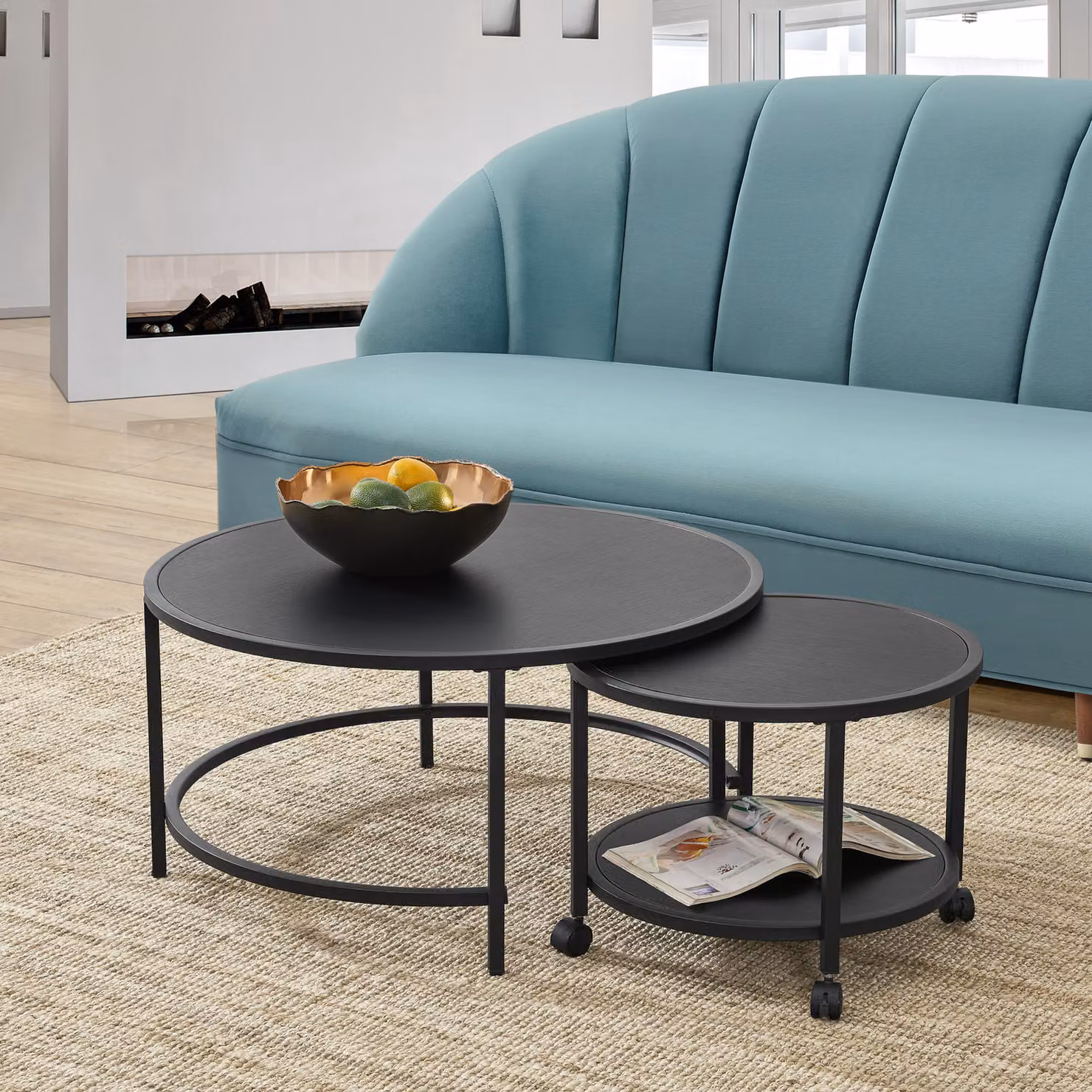 Tavolino da caffè Værøy in set di 2 Tavolino rotondo Tavolo da divano 40 x 80 cm Tavolo da soggiorno Nero, opaco