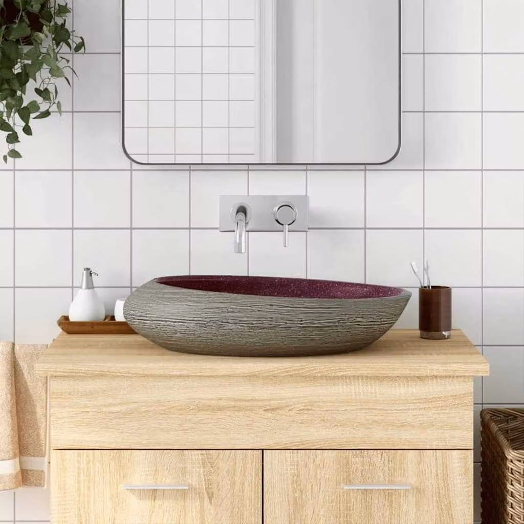 Lavabo da appoggio ovale in ceramica vidaXL, viola e grigio, L: 59 cm, P: 40 cm, H: 14 cm