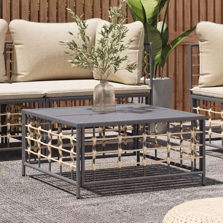 vidaXL Tavolo da giardino moderno in polyrattan color antracite L/P/H: 70 x 70 x 34 cm
