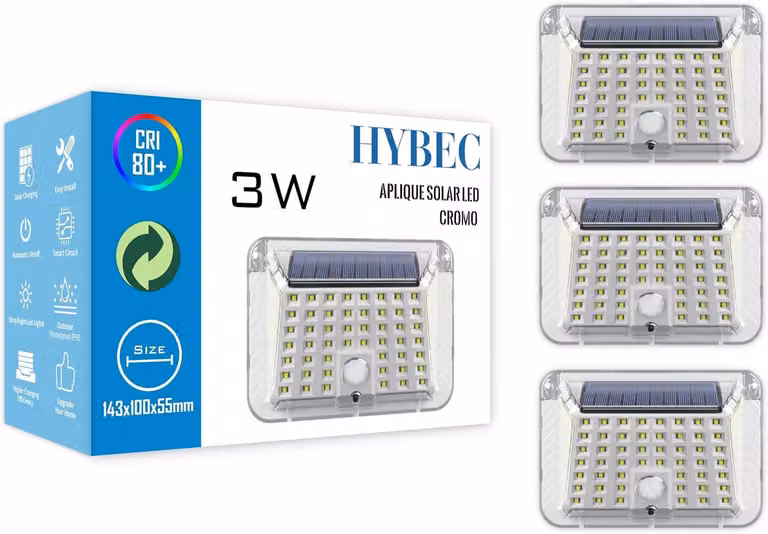 Lampada solare da esterno, grado di protezione IP65, 3W, 300 lumen, 6000K, confezione da 3, tecnologia LED, luce bianca fredda