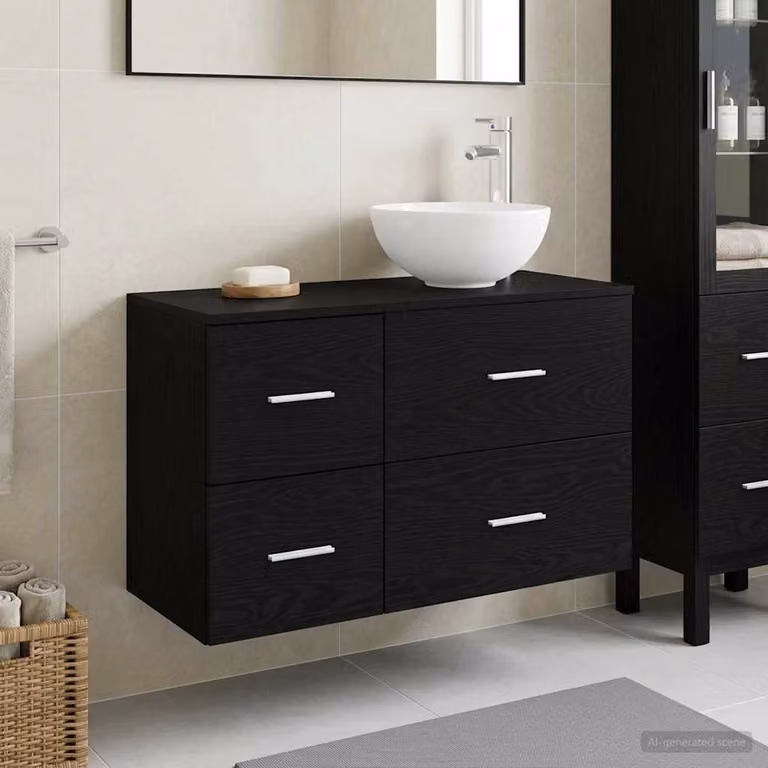 Set di mobili per il bagno moderno vidaXL composto da mobile lavabo e pensile a parete, colore nero opaco