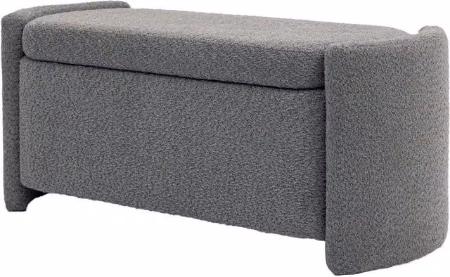 Panca contenitore imbottita 105x44x45;5 cm in poliestere grigio con struttura in legno