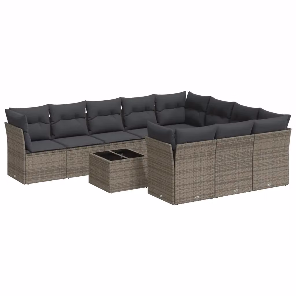 vidaXL Set Divani da Giardino 11 pz in Polyrattan Grigio con Cuscini e Tavolino da Caffè – 2