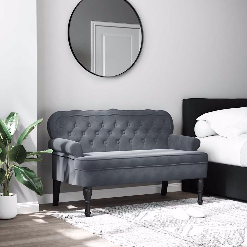Panca con schienale vidaXL in velluto grigio con struttura in legno, L: 119,5 cm, P: 64,5 cm, H: 75 cm