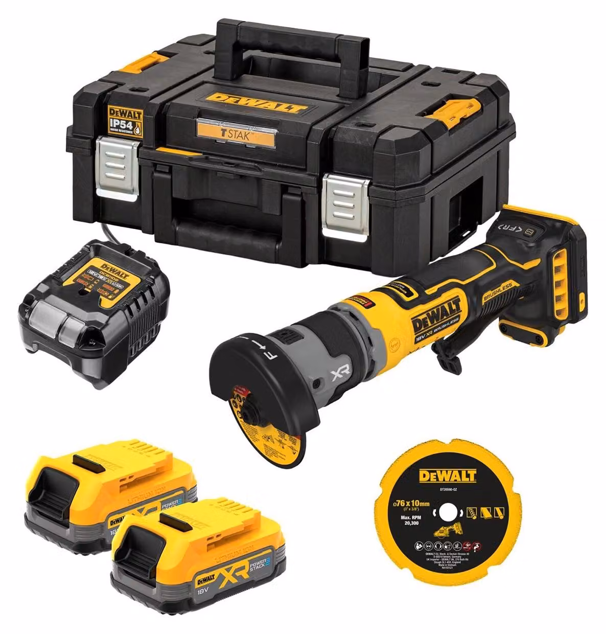 Smerigliatrice compatta da 76 mm XR 18 V, 1,7 Ah, agli ioni di litio, brushless, Powerstack - DEWALT - DCG430E2T-QW