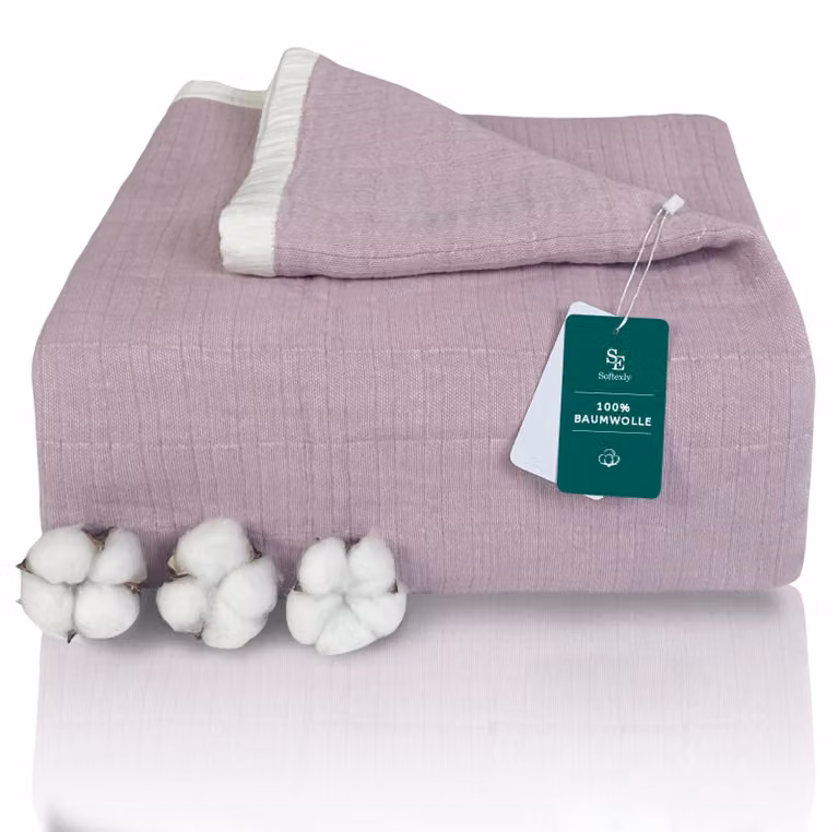 Coperta in mussola, 200x230 cm, 100% cotone, a 4 strati, color rosa antico