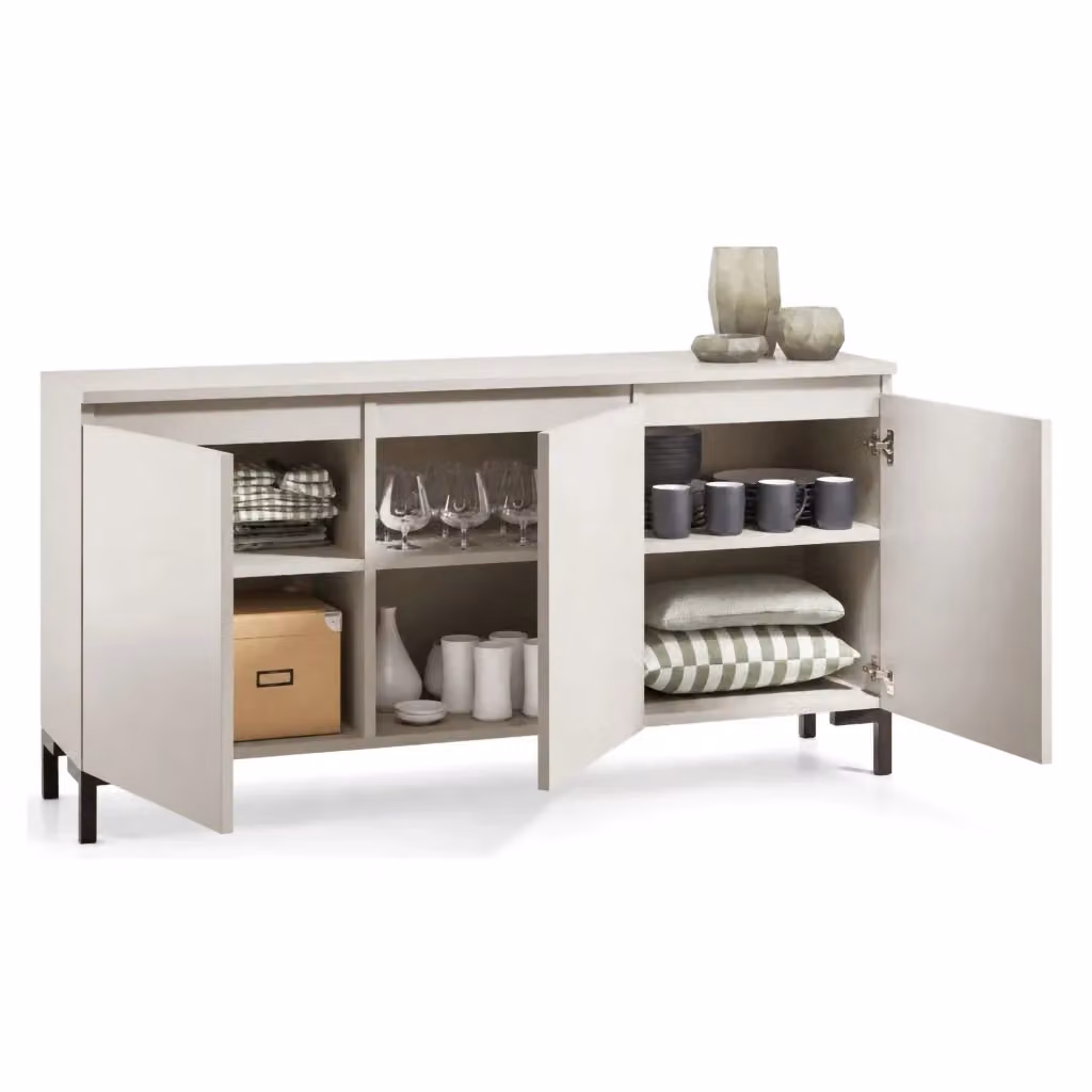 Madia Milarele DMORA, Credenza Moderna con 3 Ripiani, Grigio Chiaro, L: 150 cm, P: 37 cm, H: 75 cm – 2