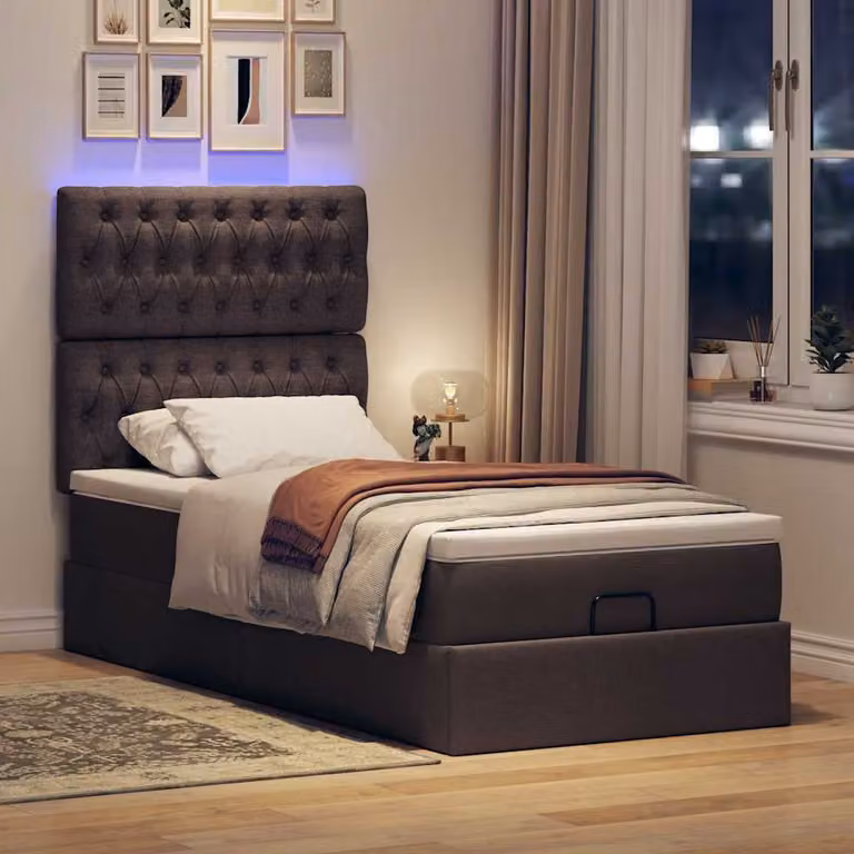 Maison Exclusive - Pouf Letto con Materasso e LED Marrone Scuro 90x200 cm Tessuto