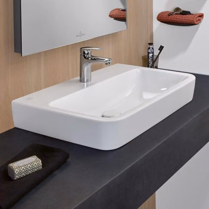 Villeroy & Boch O.novo - Lavabo da appoggio, 600x460 mm, senza sfioratore, foro per miscelatore, AntiBac, CeramicPlus, bianco alpino 4A416LT2