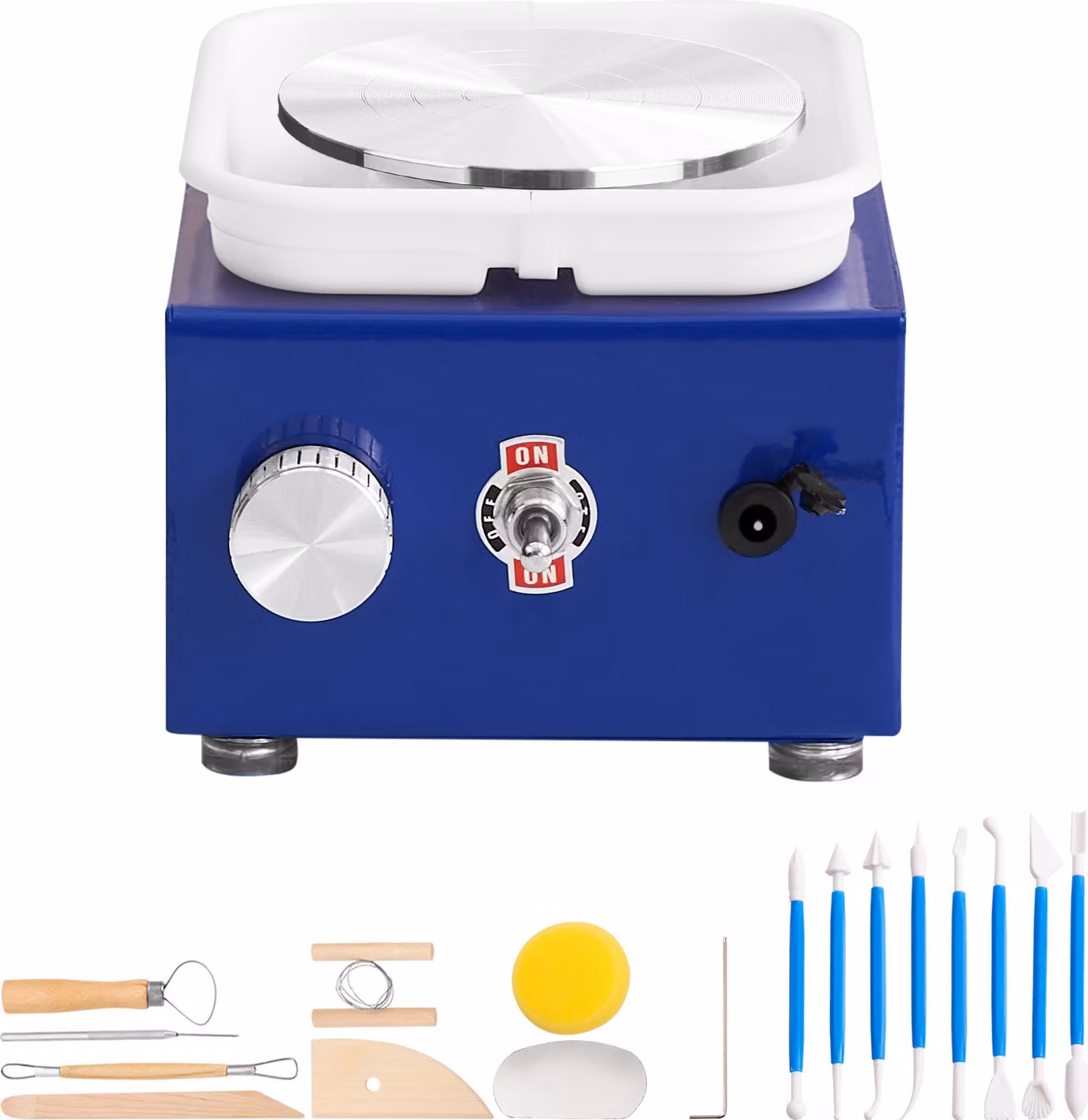 SucceBuy mini tornio da vasaio, 30 W, strumento per scolpire la ceramica con grembiule, due piattaforme girevoli