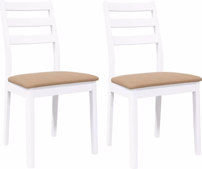 Sedie da Pranzo con Cuscini 2 pz Bianco Legno Massello di Hevea