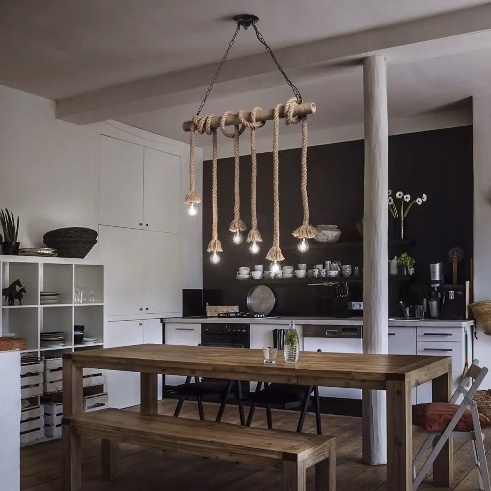 Lampada a sospensione IDEAL LUX in stile rustico con 6 luci E27 in metallo e tessuto marrone – 2