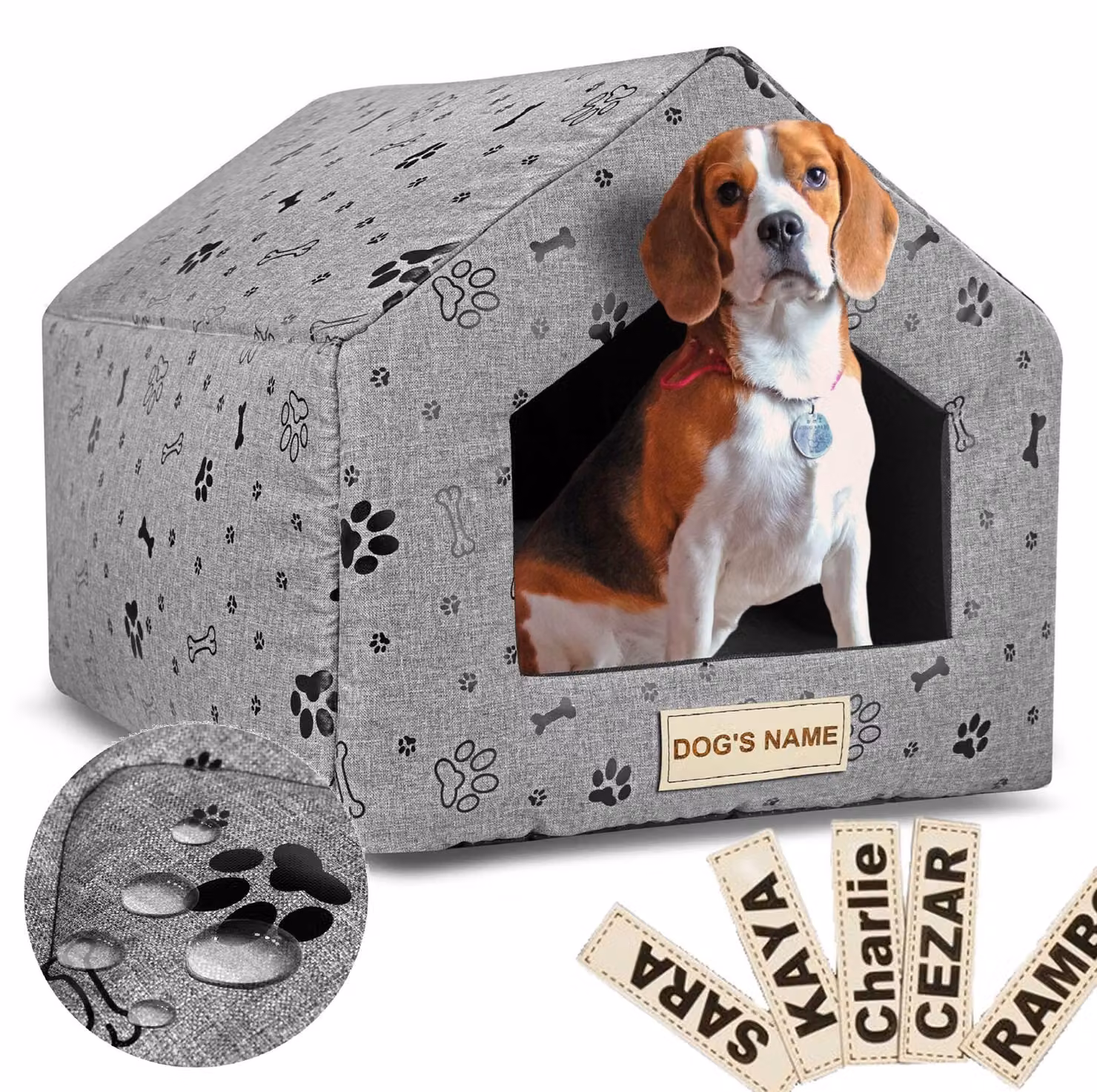 Lettino personalizzato per cani, casa, 50x40 cm, H=38 cm, zampe nere