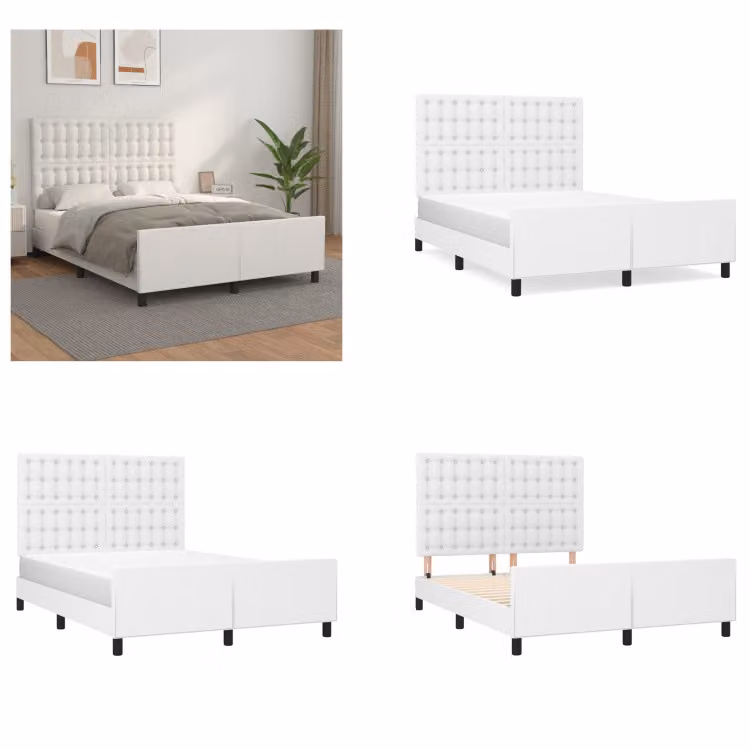 vidaXL Giroletto con testiera bianco 140x200 cm in Pelle finta - Giroletto con testiera - Giroletto con testiera - Letto con testiera - Letto con testiera