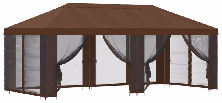 Gazebo con pareti laterali 6 x 3 m Marrone Poliestere e Acciaio