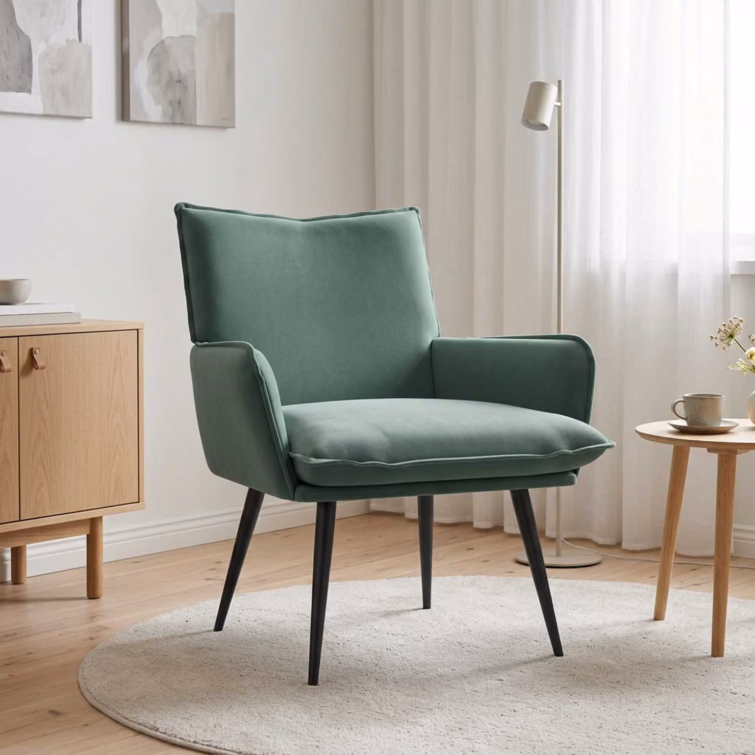 Poltrona moderna vidaXL in velluto verde mare con braccioli e struttura in metallo e MDF