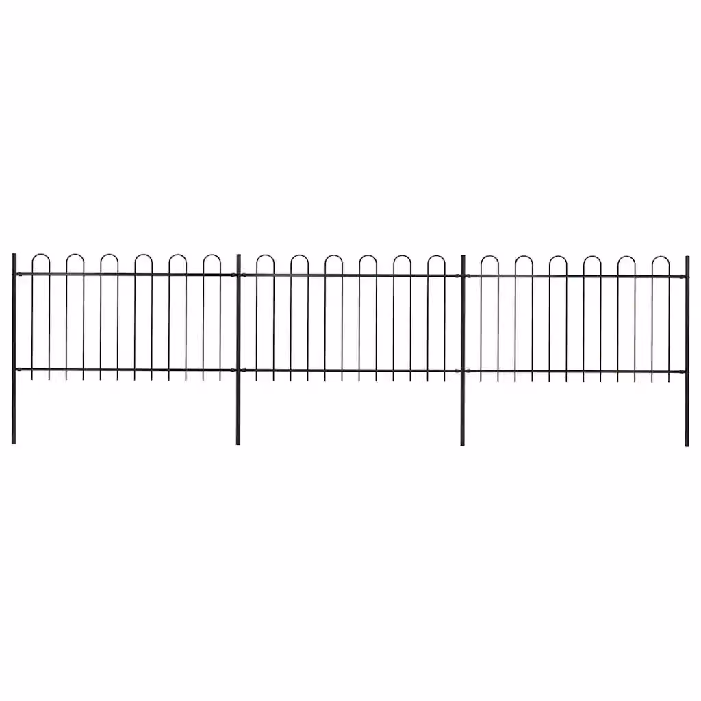 Recinzione da giardino vidaXL in acciaio con parte superiore ad anello, colore nero, L: 504 cm, H: 100 cm