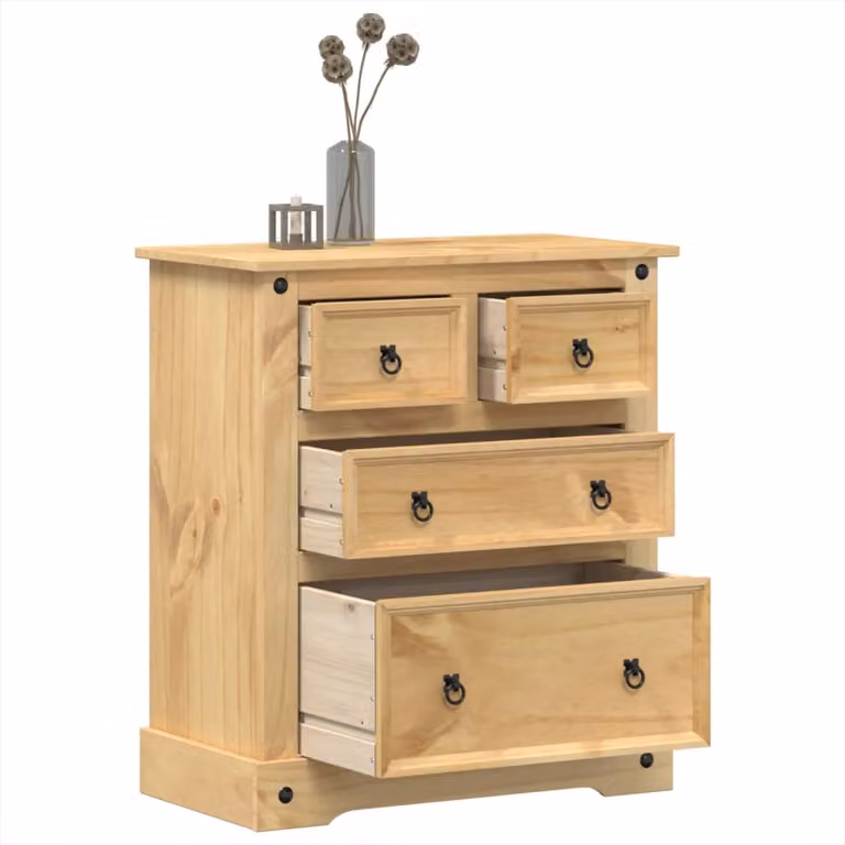 Cassettiera Corona vidaXL in legno massello di pino cerato, colore marrone, L 80 cm, P 43 cm, H 91 cm