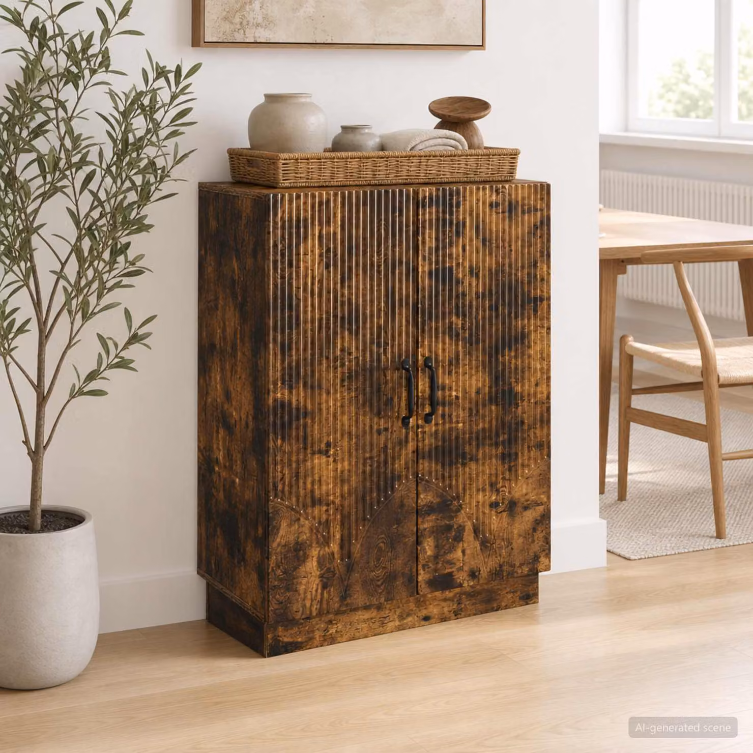 Credenza moderna vidaXL in legno ingegnerizzato e metallo, colore rovere fumo, L 66 x P 34,5 x H 87 cm