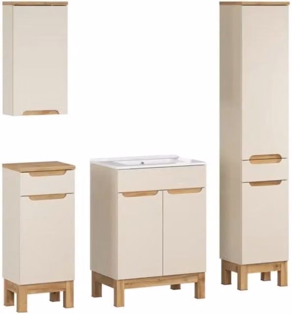 Insieme ERMANO cachemire 130cm: mobile sottolavabo + lavabo incassato + mobili sospesi e da appoggio
