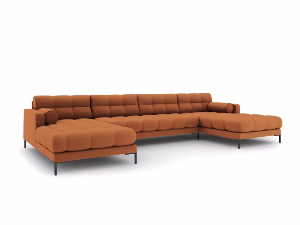 Divano panoramico Bali Cosmopolitan Design a 7 posti in tessuto strutturato color arancione matt con forma a U e struttura in metallo – 2