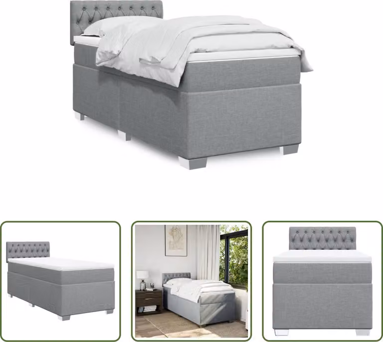 The Living Store Letto a molle con materasso grigio chiaro 80x200 cm in tessuto