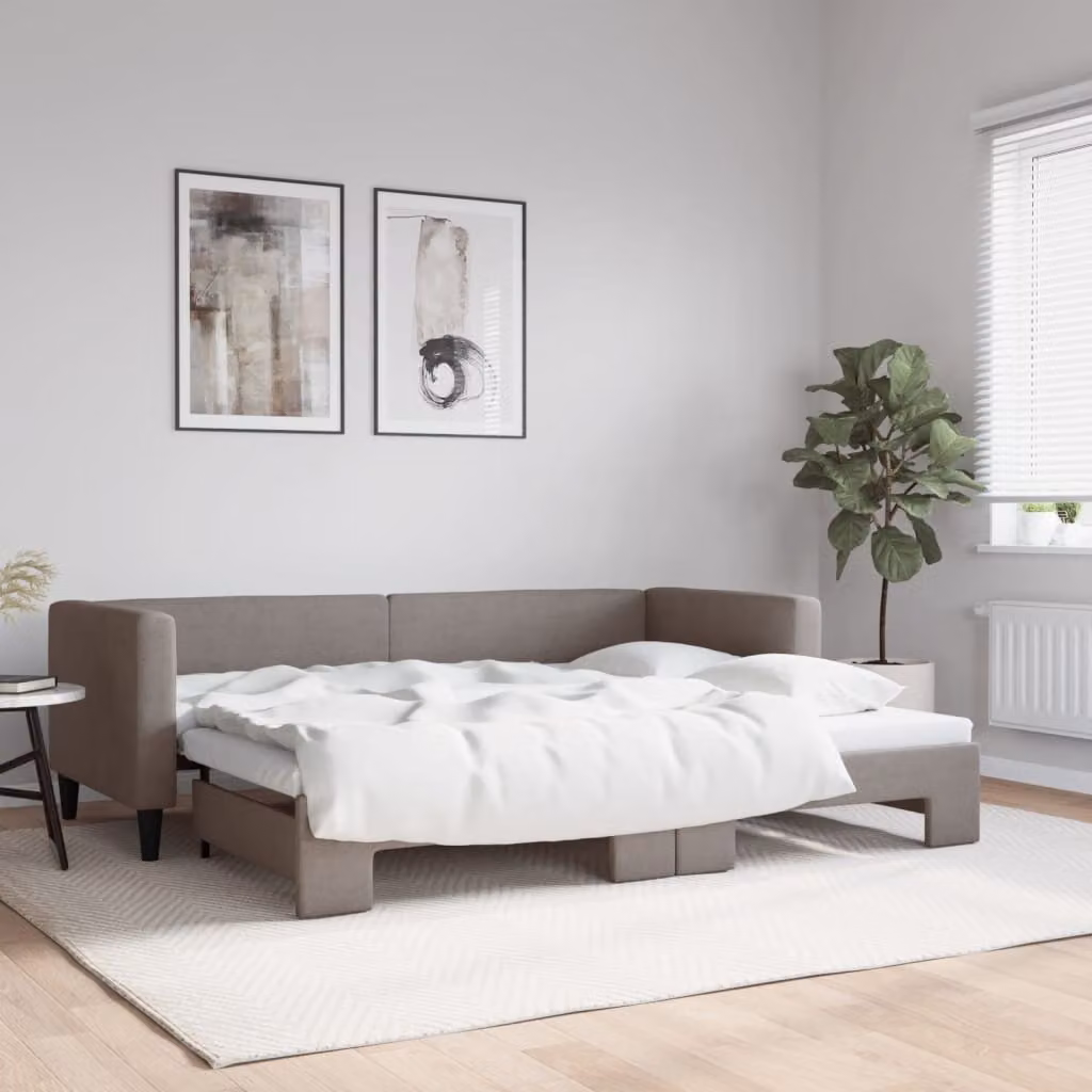 vidaXL Divano Letto con Letto Estraibile in Tessuto, Colore Tortora/Grigio/Beige, L/P/H: 223 x 90 x 68 cm (con elemento estraibile 80x200 cm)