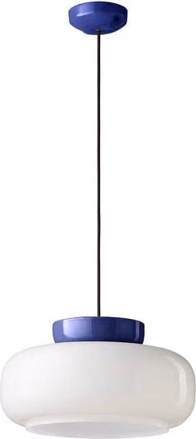 Lampada a sospensione Ferroluce Maracanà C2743 in vetro e ceramica bianco e blu stile Art Déco con attacco E27