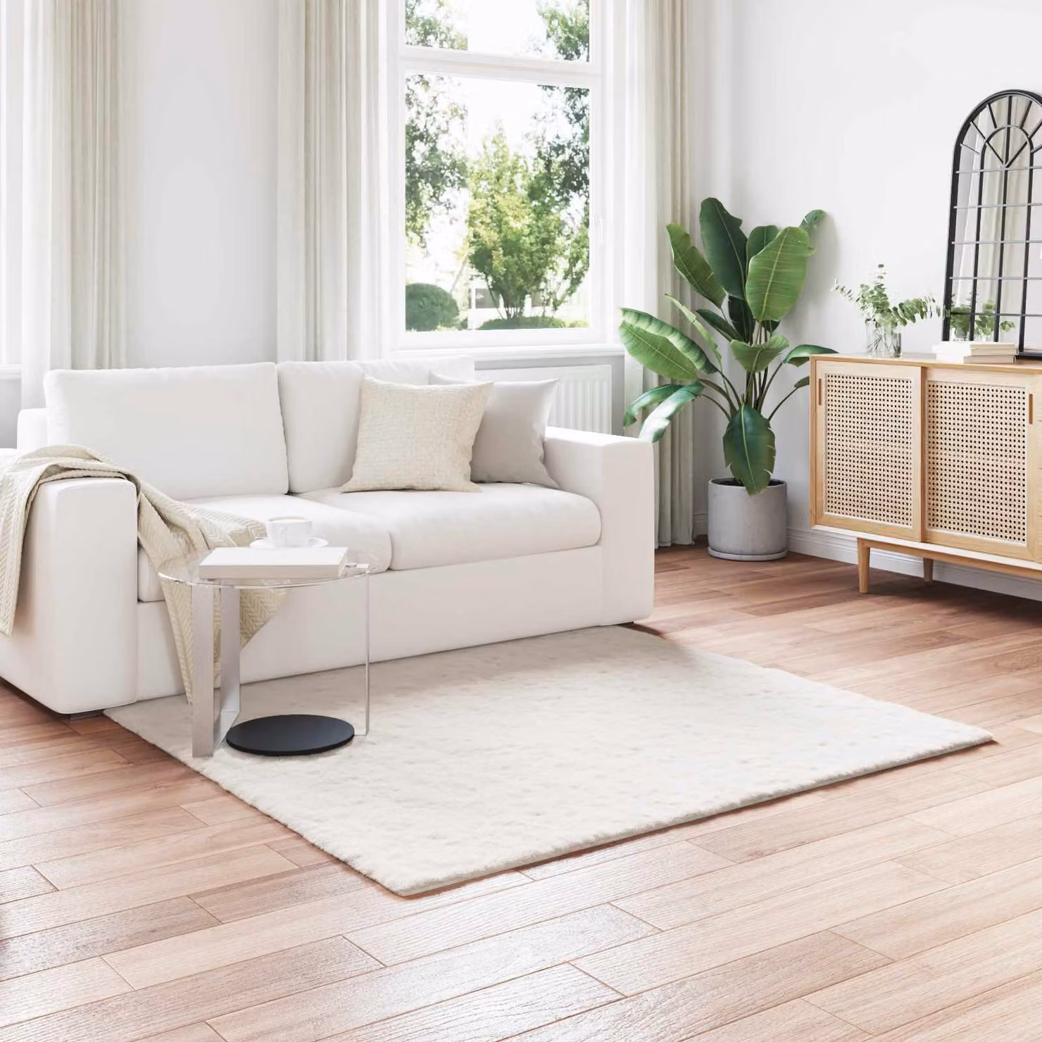 Tappeto antiscivolo vidaXL in ecopelliccia sintetica OLITE, colore beige, 160 x 160 cm