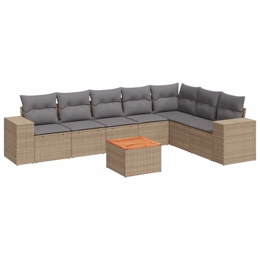 vidaXL Set Divano da Giardino a L 8 pz in Polyrattan con Cuscini Beige e Grigio – 2