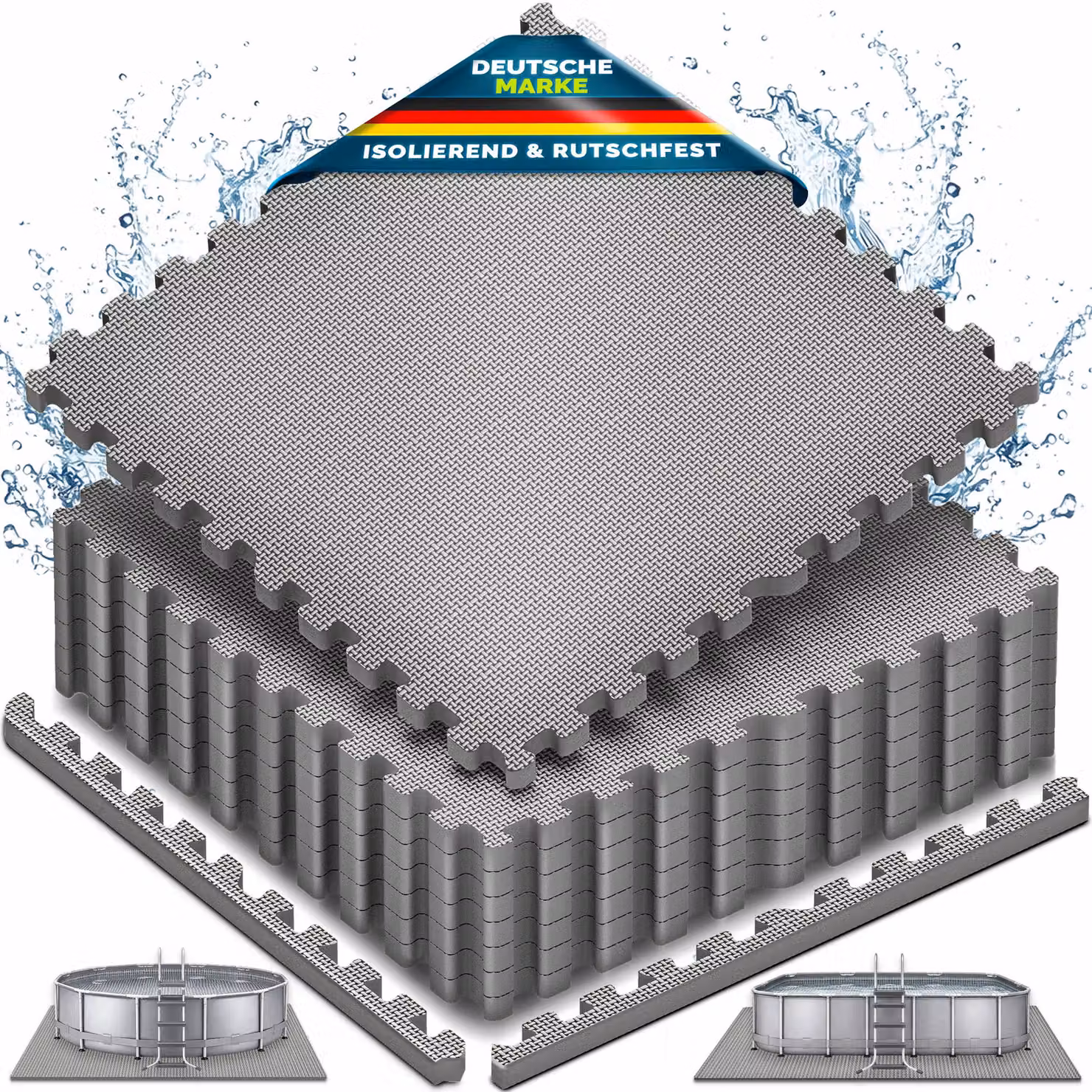 Tappetino protettivo per piscina tillvex® - 24 pezzi da 62,5 x 62,5 cm | Tappetino di protezione da 1 cm di spessore per piscine, vasche per bambini e vasche idromassaggio | Tappetino per piscina da esterno | Tappetini protettivi per piscina con isolament