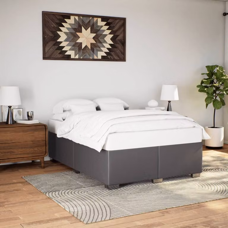 Giroletto vidaXL in similpelle grigio con struttura in legno e doghe, L: 160 cm, P: 200 cm