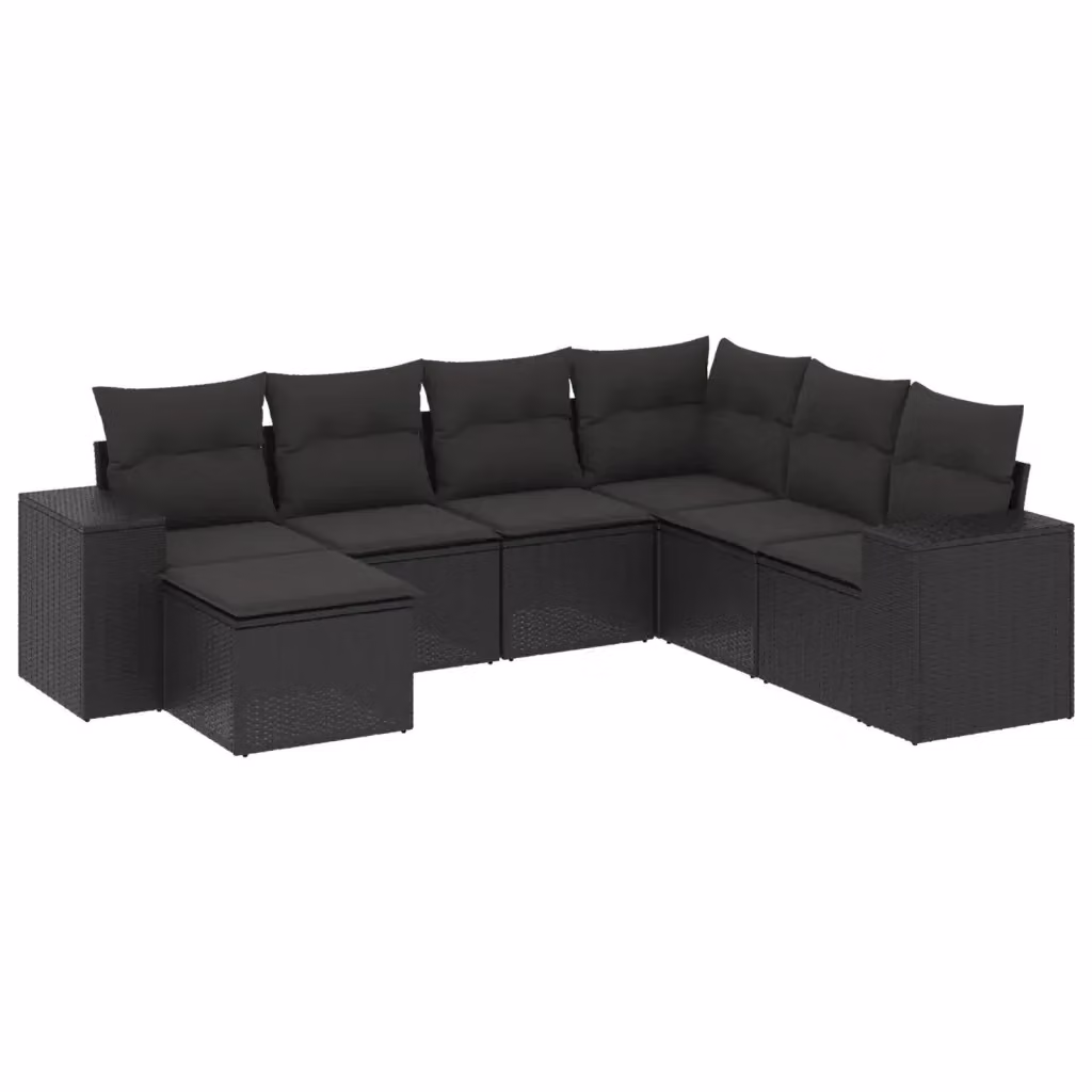 vidaXL Set Divani da Giardino a L con Cuscini 7pz Nero Polyrattan – 2