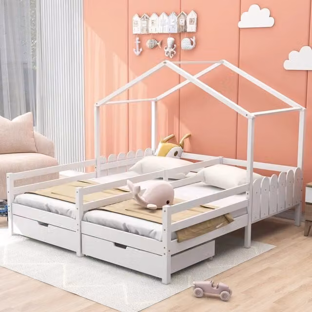 Letto a castello bianco con funzione letto doppio e singolo 200x90cm