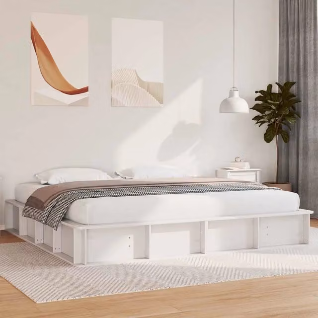 Struttura del letto-Giroletto-Rete del Letto Bianco 200 x 200 cm Pino massello 227284